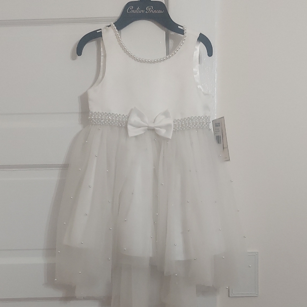 Elegant White Kids Dress with Bow